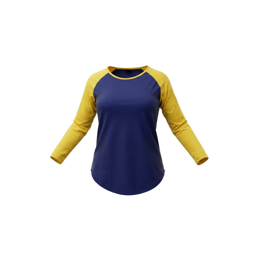 rue21 Baseball Tee Womens M Blue Yellow Excellent Raglan Long Sleeve Shirt